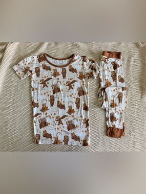 Little Sleepies Beary Sleepy Bamboo Pajama Set 12/14 EUC